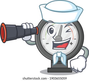 A cartoon image design of pressure gauge Sailor with binocular