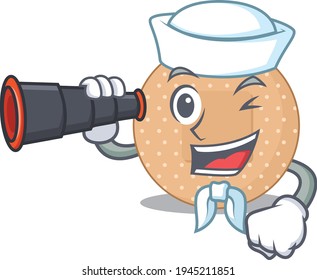 A cartoon image design of rounded bandage Sailor with binocular. Vector illustration