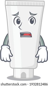 Cartoon image design shower gel showing worried face. Vector illustration