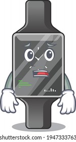 Cartoon image design smart watch showing worried face. Vector illustration
