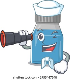 A cartoon image design of syrup medicine Sailor with binocular. Vector illustration