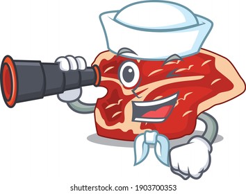 A cartoon image design of T-bone Sailor with binocular. Vector illustration