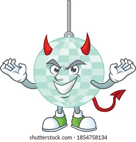A cartoon image of disco ball as a devil character. Vector illustration