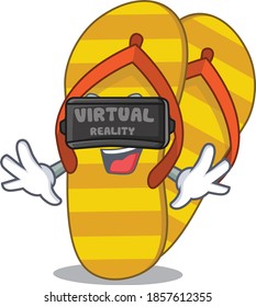 A cartoon image of flip flops using modern Virtual Reality headset