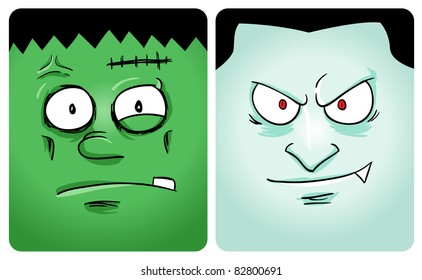 Cartoon image of frankenstein and vampire. See my portfolio for other monster