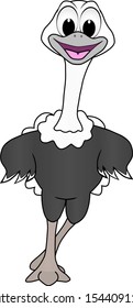 Cartoon image of a friendly ostrich walking enjoying a sunny day