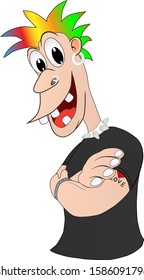 cartoon image of friendly punk youth smiling to the world