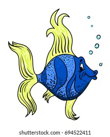 Cartoon image of funny fish. An artistic freehand picture.