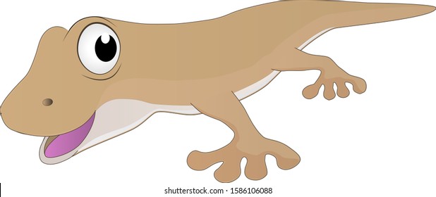 cartoon image of a gecko smiling cheerfully on a sunny day