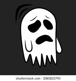 cartoon image of a ghost looking sad in white and black background