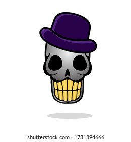 cartoon image of a golden skull using a hat
