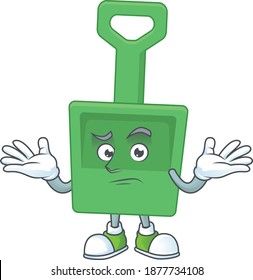 A cartoon image of green sand bucket in smirking face. Vector illustration
