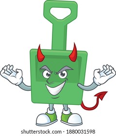 A cartoon image of green sand bucket as a devil character. Vector illustration