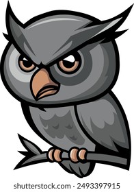 A cartoon image of a grey owl. Cute OWL logo Design owl-logo-design-vector-template 