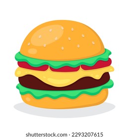 Cartoon image of a hamburger. Colored burger isolated on white background.