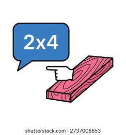 A cartoon image of a hand pointing at a 2x4 lumber