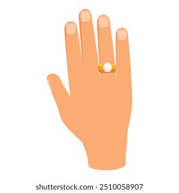 Cartoon image of a hand wearing a golden ring with a pearl, symbolizing engagement and commitment