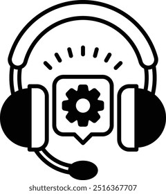 A cartoon image of a headset with a gear on it