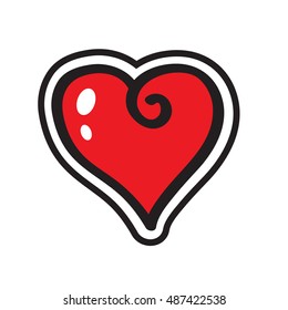 Cartoon image of heart with swirl isolated on white background in pop art comic style with halftone effect. Fashion patch badge, sticker. Vector illustration.