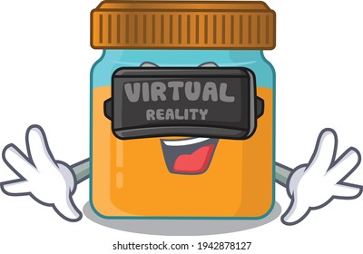 A cartoon image of honey jar using modern Virtual Reality headset