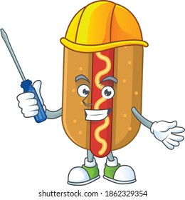 A cartoon image of hotdog in a automotive character. Vector illustration