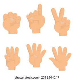 cartoon image of human hand. Count numbers.
