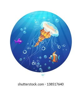 Cartoon image of a jellyfish and sea