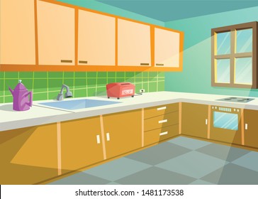 The cartoon image of the kitchen in the house is very beautiful.