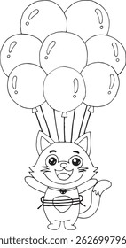 cartoon image of kitten and hot air balloon
