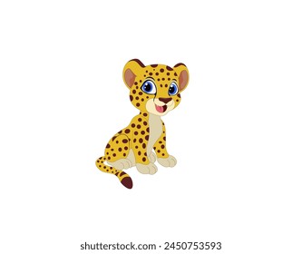 Cartoon image of a leopard cub on a white background. Vector illustration