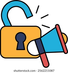 A cartoon image of a lock with a key and a microphone