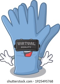 A cartoon image of medical gloves using modern Virtual Reality headset