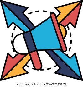 A cartoon image of Megaphone with a arrow pointing to the left