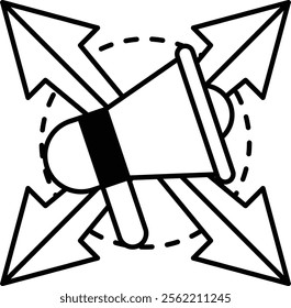 A cartoon image of Megaphone with a arrow pointing to the left