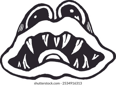 cartoon image of monster ekspression in black and white colours
