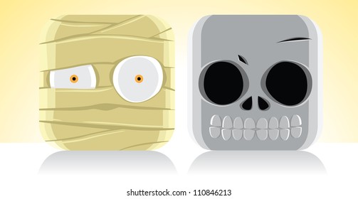 Cartoon image of mummy and skeleton. See my portfolio for other halloween themes