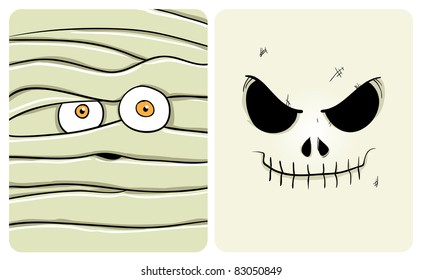 Cartoon image of mummy and skeleton. See my portfolio for other halloween themes. See my portfolio for other monster