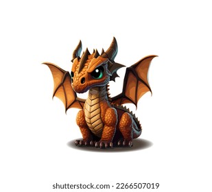 Cartoon image of an orange dragon on a white background. Vector illustration