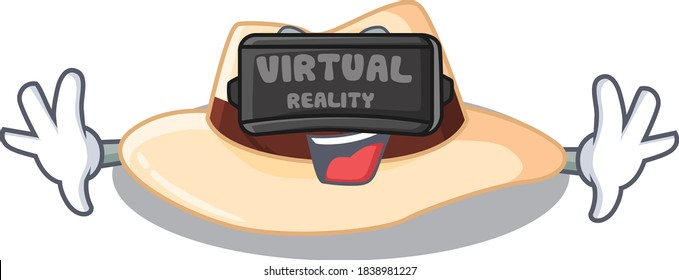 A cartoon image of panama hat using modern Virtual Reality headset