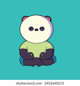 cartoon image of a panda in blue jeans. doing yoga
