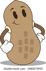 Cartoon image of a peanut in retro style