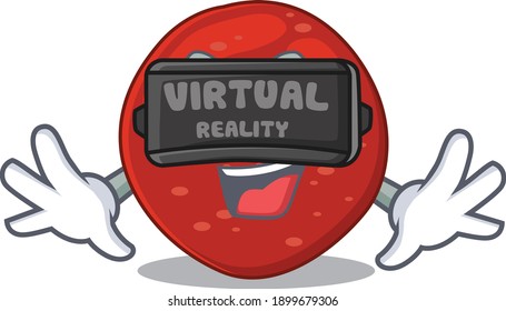 A cartoon image of peperoni using modern Virtual Reality headset. Vector illustration