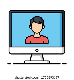 A cartoon image of a person on a computer screen