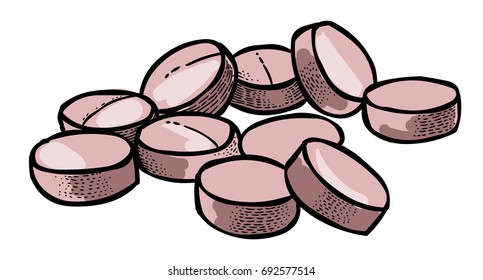 Cartoon image of Pills Icon. Tablet symbol. An artistic freehand picture.