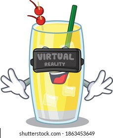 A cartoon image of pina colada cocktail using modern Virtual Reality headset
