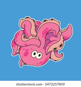 cartoon image of a pink octopus with cute eyes for stickers and many more