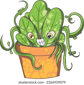 cartoon image of a plant monster in a pot