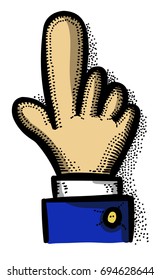 Cartoon image of pointing finger. Hand pointer symbol. An artistic freehand picture.