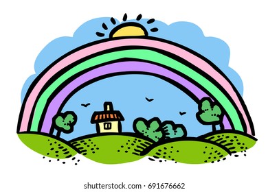 Cartoon image of Rainbow Icon. An artistic picture.