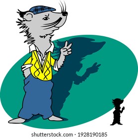 Cartoon image of a rare animal cat bear binturong in the role of a business man. svg